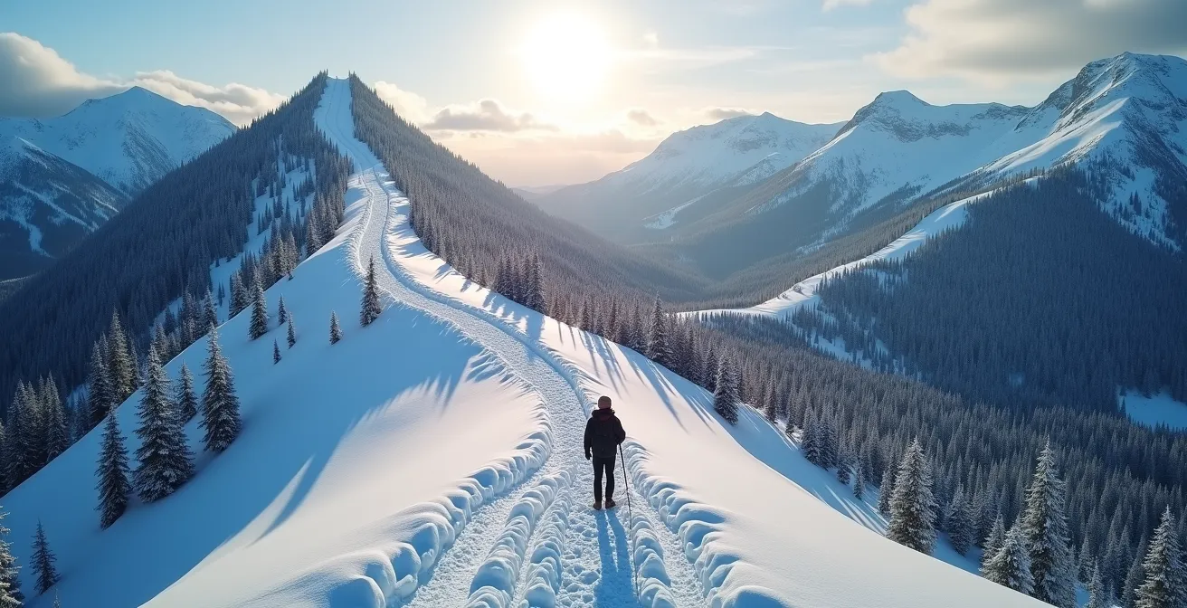 Métaphore visuelle de deux chemins de montagne représentant les stratégies avalanche et boule de neige