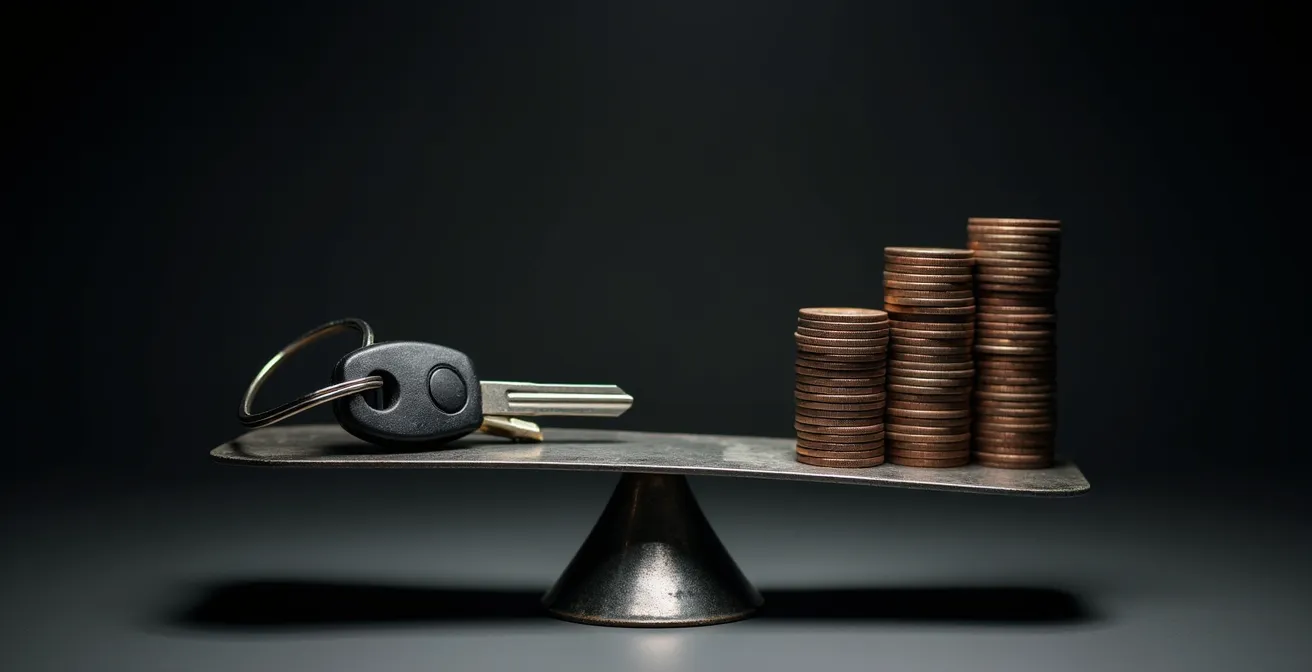 Graphique montrant la courbe de dépréciation d'un véhicule comparée au solde d'un prêt sur 96 mois