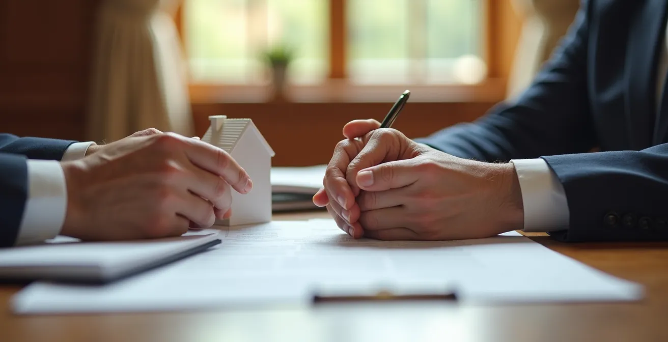 Bureau de notaire avec documents de séparation et modèle de maison