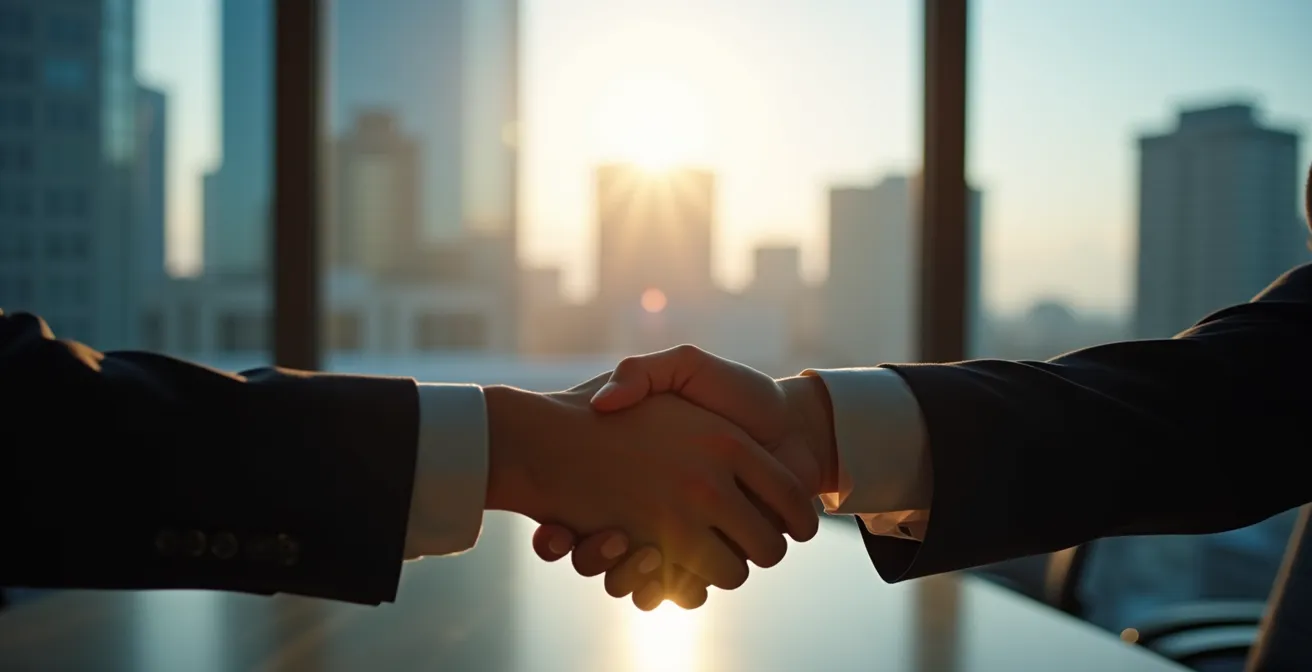 Poignée de main professionnelle scellant un accord de prêt pardonnable