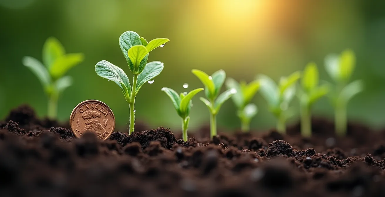 Métaphore visuelle d'une jeune plante qui pousse progressivement, symbolisant la reconstruction patiente du crédit.