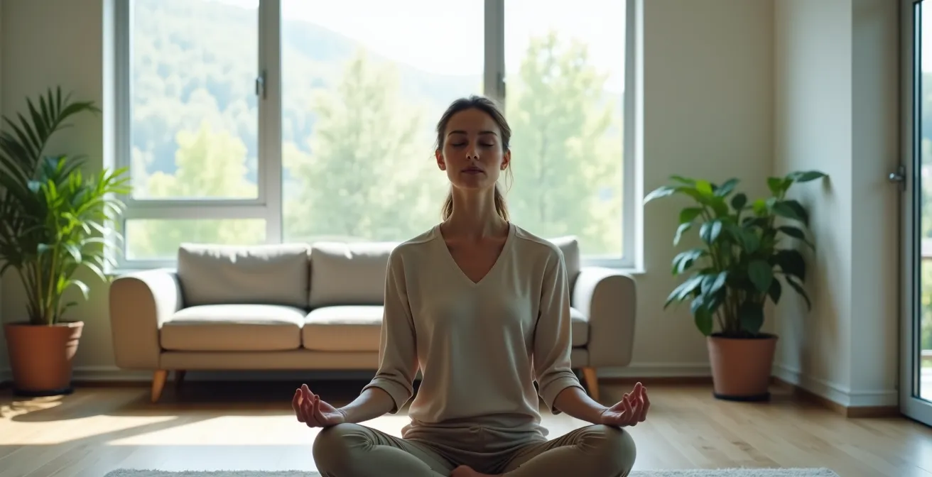 Personne pratiquant des exercices de respiration dans un environnement calme